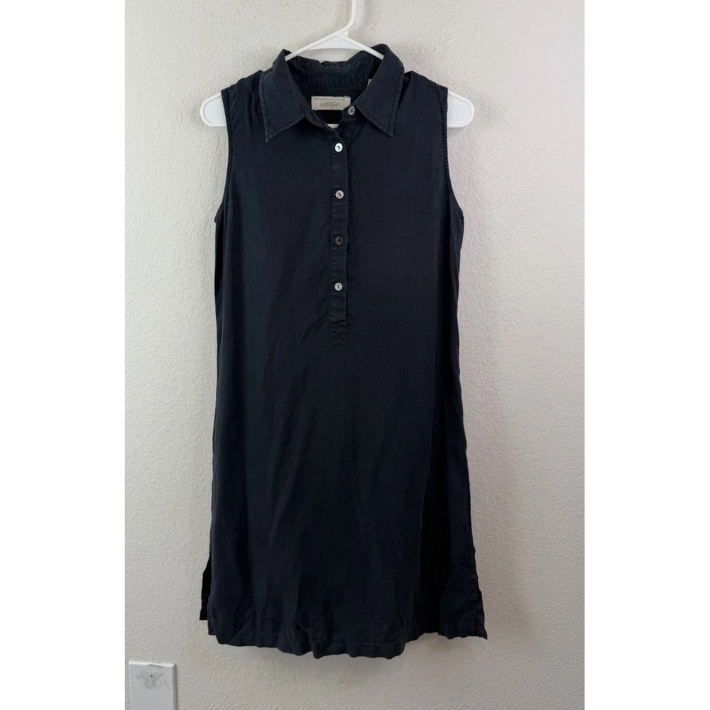 Lord & Taylor 100% Linen Tunic Dress Sz M Blue Sleeveless Button Front Coastal